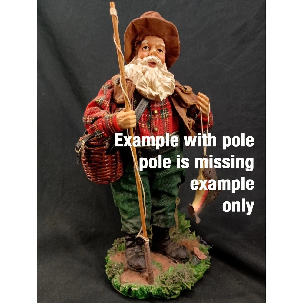 Santa Fisherman Vtg 12" Resin with Cloth Clothes Missing Fishing Pole - Picture 7 of 9